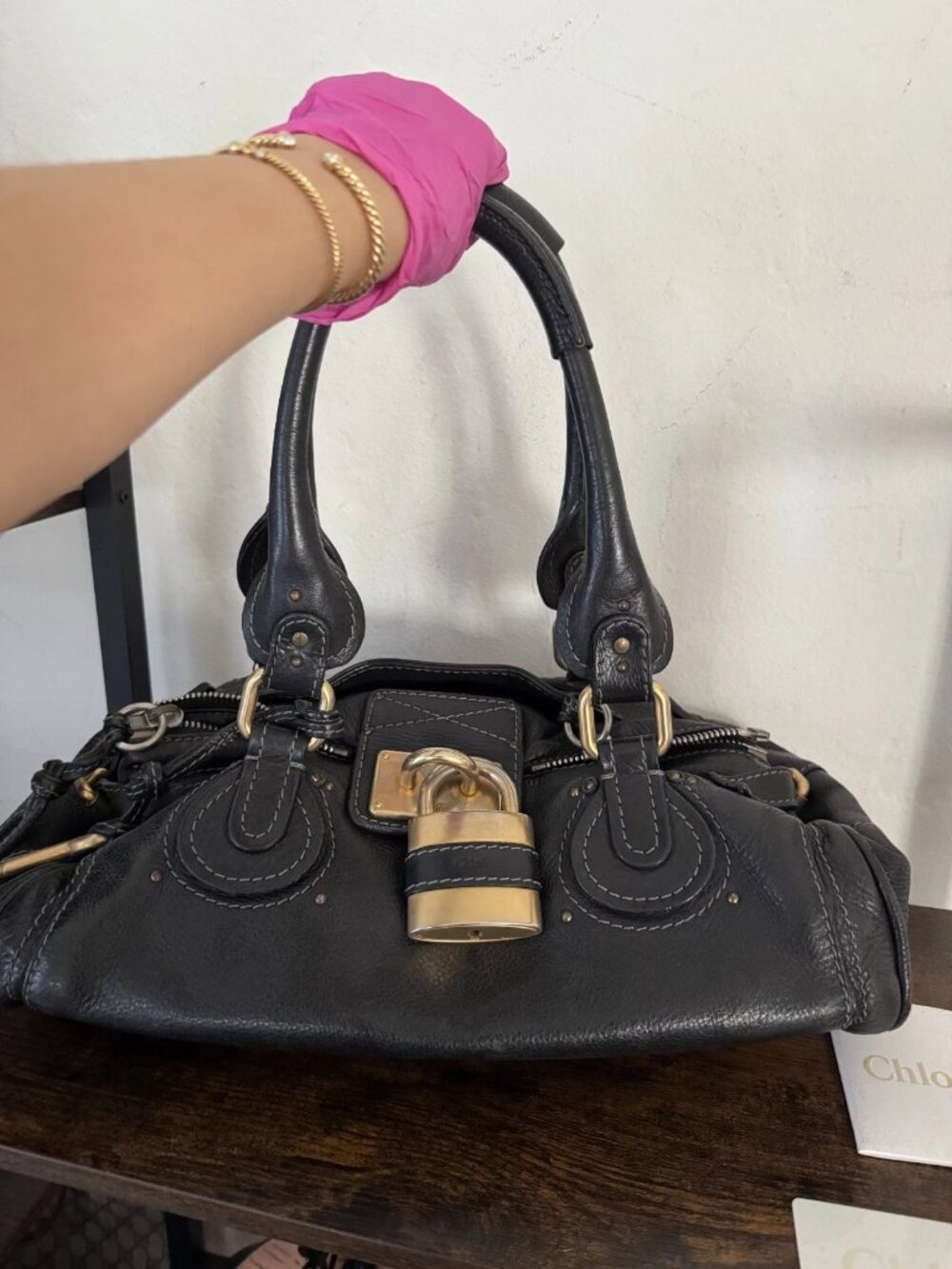 Chloe Vintage Y2K Paddington Black Leather Medium Satchel Padlock Key - Picture 5 of 14